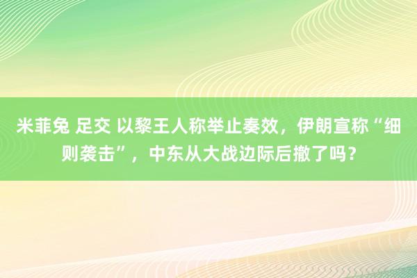 米菲兔 足交 以黎王人称举止奏效，伊朗宣称“细则袭击”，中东从大战边际后撤了吗？