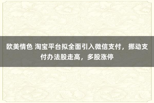 欧美情色 淘宝平台拟全面引入微信支付，挪动支付办法股走高，多股涨停